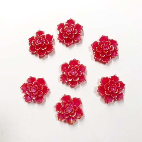 【20mm　6個】レッド×オーロラ　バラのアクリルカボション　ラメ　花  AB