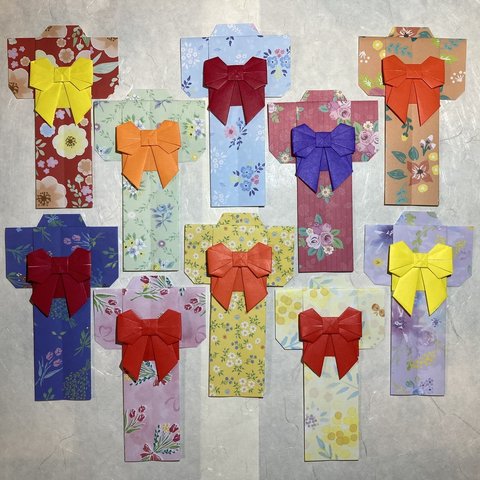 【017】Origami kimono bookmark 10 sheets  花柄折り紙　着物のしおり　10枚（送料無料）