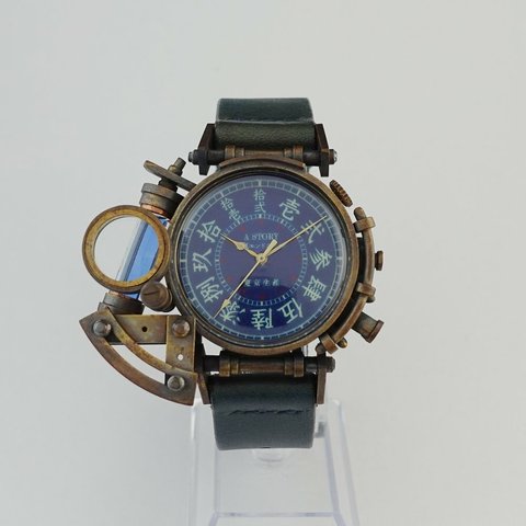 個性的な 腕時計 電氣エンドルフィン x A STORY コラボウォッチ 真鍮 青 漢数字