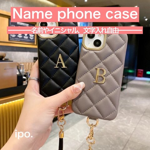 名前やイニシャルでつくるオーダースマホケース♡名入れ♡カスタム！レザー♡ストラップ付き！iPhoneカバー！世界に一つ♡