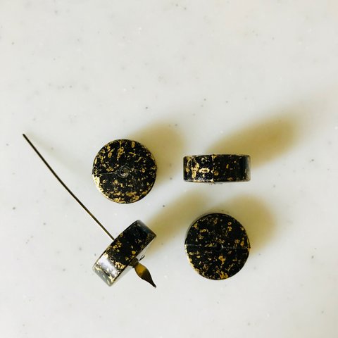 Vintage Black Gold Barrel Beads 