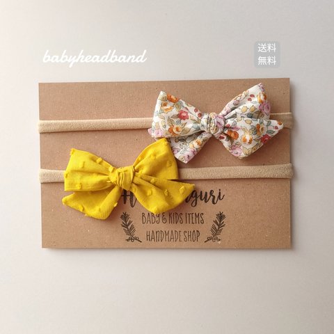 baby headband　✴︎ドットミニヨン&flower　ヘアバンド　新生児・ベビー・キッズ用