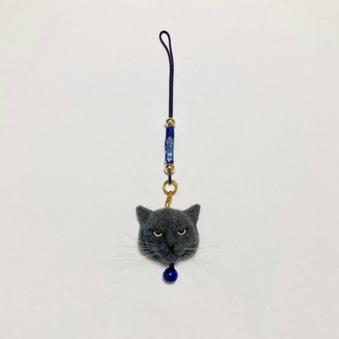 羊毛フェルト 猫ストラップ 根付け ブリティッシュショートヘア