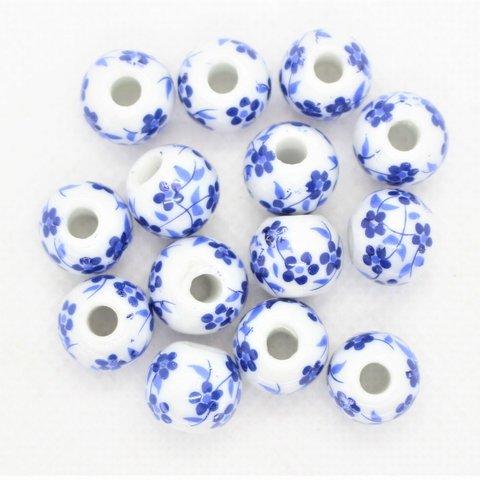 藍陶器玉(M-5)10個セット　ネックレスパーツ　ストラップパーツ 手作り　手芸　ハンドメイド　セラミッ