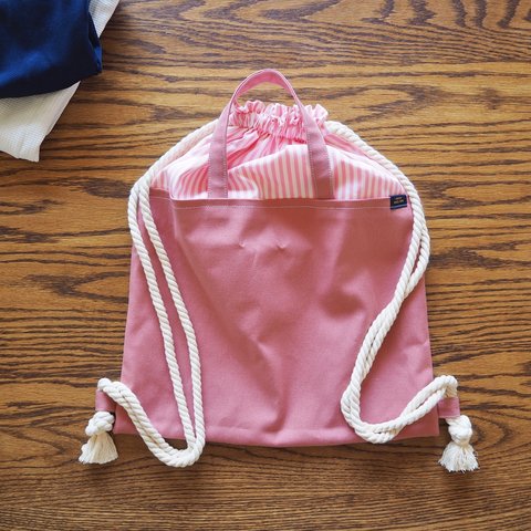 シンプルでながく使える帆布のナップサック( pink )