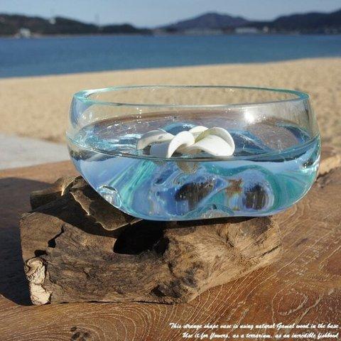 吹きガラスと天然木のオブジェB15 金魚鉢 メダカ 水槽 アクアリウム テラリウム コケリウム 花瓶 流木ガラス