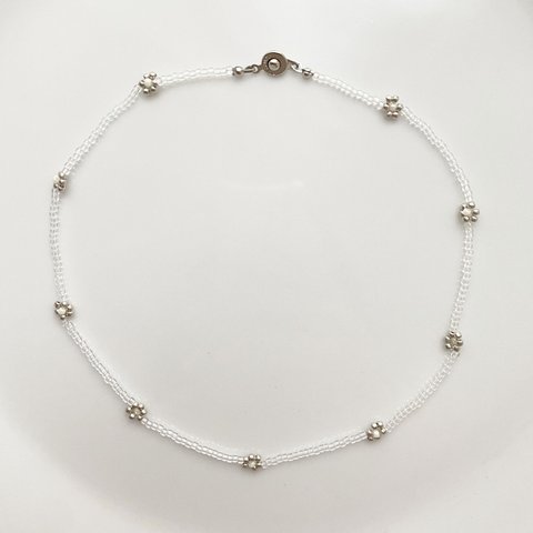 ビーズネックレス "clear×silver"