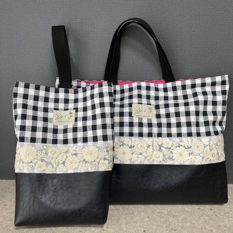 インド刺繍リボン　絵本バッグ　合皮　レッスンバッグ　トートバッグ　ハンドメイド　上履き入れ　ナップサック