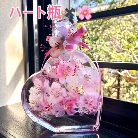 桜ハーバリウム《ハート瓶》