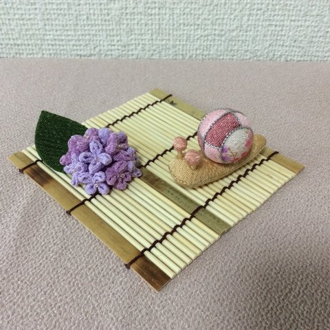 ちりめん細工:梅雨の飾り(紫陽花とかたつむり )5