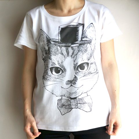 【送料無料・受注生産：納期7‐10日】HANA circus original　ビッグプリントＴシャツ【はちわれ・黒猫・きじとらから選べます】