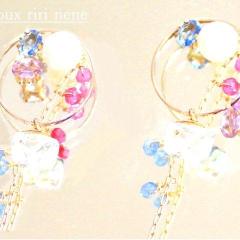 Sapphire & Peal & Color Stones Earrings