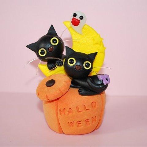 ハロウィン★大きなかぼちゃと月と黒猫★送料無料