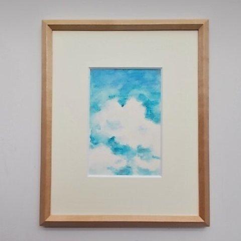 絵画 インテリア  額絵 原画 水彩画 水色の 風景 空と雲