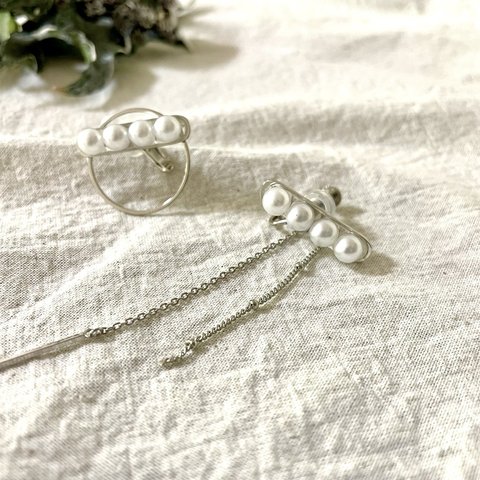 pearl line asymmetry chain  earring