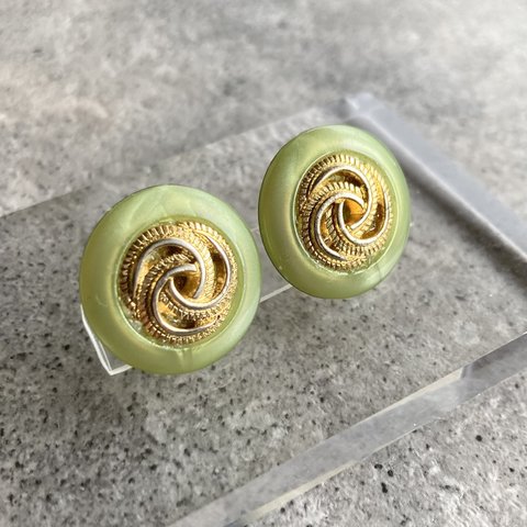 ヴィンテージボタンピアス  L.Green×Gold