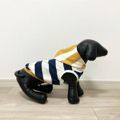 犬服 ダブルカラーボーダー柄 ❤︎ フードタンクトップ ドッグウェア