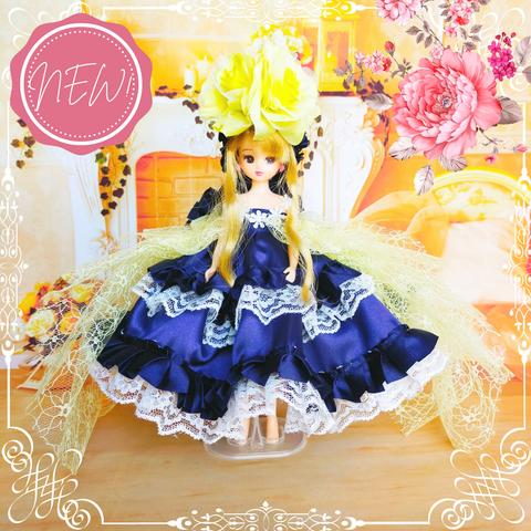 リカちゃん　春ドレス　イエロー　ネイビー　ハンドメイド服　ドール服　人形服　ドールドレス　♡アデル・L♡