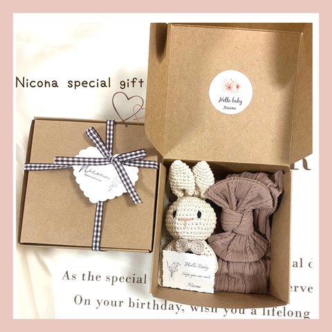  🧸Nicona orginal gift🧸出産祝い🧸赤ちゃんプレゼント🧸rabbit rattle＆hair band🧸柔らかヘアバンド🧸新生児ヘアクリップ プレゼント付き🎁相手の方に直接送ります🧸