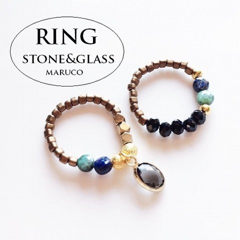 RING209-2054クリソコラ+HEMATITE*ゴムの指輪*天然石フリーリング*　送料無料