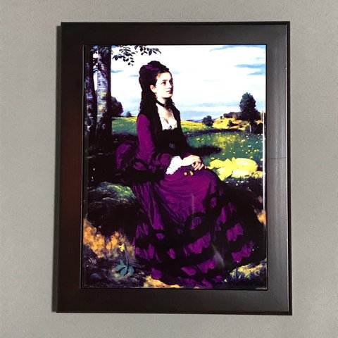 シニェイ・メルシェ・パール　紫のドレスの婦人　フォトタイル木製フレーム付き