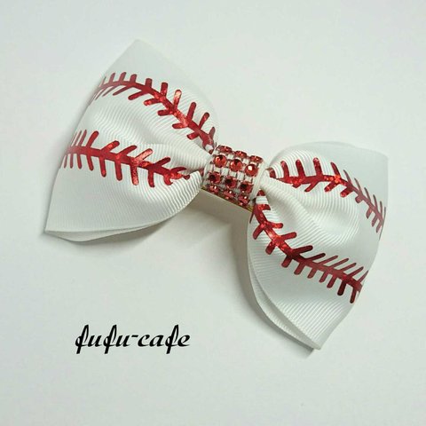 野球りぼん ⚾ バレッタ ～  baseball スポーツ ボール 赤 白 ～ プレゼントに！     