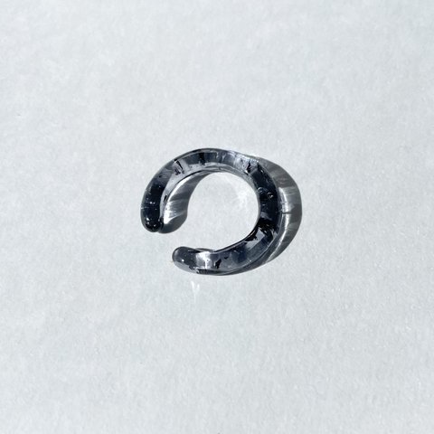 2way指輪リング　イヤーカフ　シアーダークブルー　クリア　ガラス　ミラー　リング　細め　個性的　モード　シンプル　レジン　ユニセックス