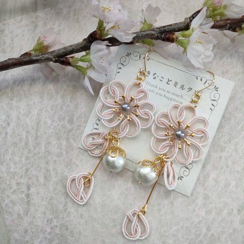 水引　和風ピアス「桜」　着物、浴衣、振袖、袴に　成人式*前撮り*和装*