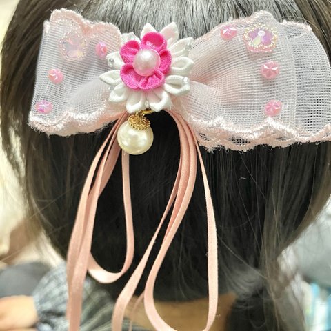 つまみ細工のレースリボンヘアピン☆値下げしました☆