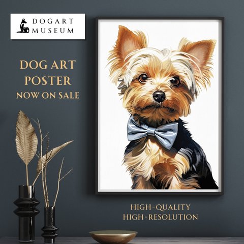 【博識 - ヨークシャーテリア犬 No.1】 アートポスター 犬の絵 犬の絵画 犬のイラスト