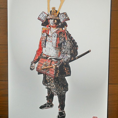 032　色鉛筆画　2Lサイズ　鎧武者イラスト　サムライ