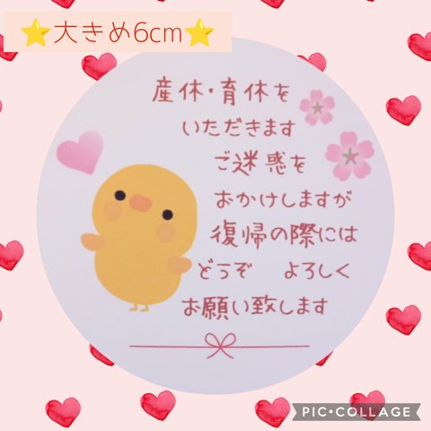 ♥大きめ6cm♥新作♥産休シール24枚♥可愛いひよこちゃん♥お名前印字