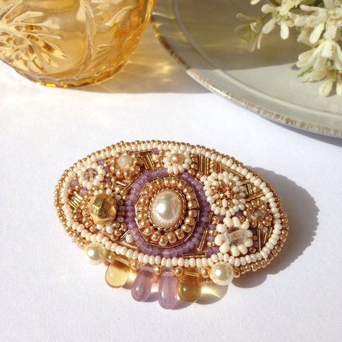 freesia(purple) ビーズ刺繍バレッタ