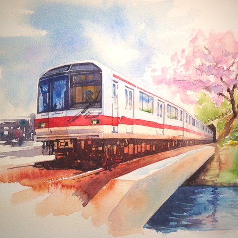 桜と地下鉄電車