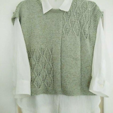 透かし編みのサマーセーター（木の葉模様）③