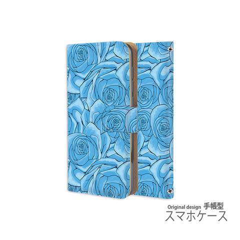 すまほケース 手帳型 花柄 フラワー ローズ ばら バラ ROSE 全機種対応 sumahoケース 手帳型カバー コウシンバラ iPhone12ミニ スマホケース L-01L ブルー 青 190534