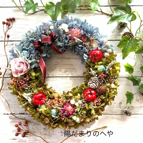 【2020クリスマス！】ブルーとグリーンのクリスマスリース☆＃クリスマス　＃クリスマスリース　＃クリスマスギフト