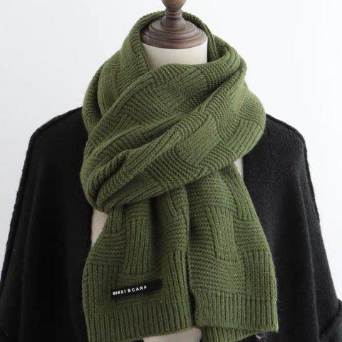 グリーン、毛糸マフラー、編みのマフラー、秋、冬のマフラー、防寒対策