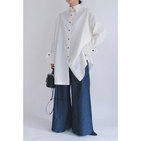 オーバーサイズシャツ【Bicolor stitch blouse】White