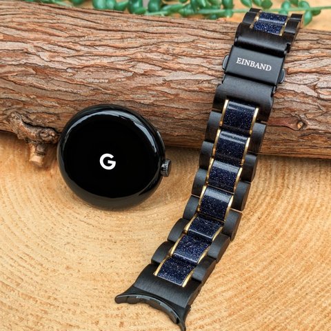 【木製バンド】EINBAND Google Pixel Watch 天然木バンド ブルーサンドストーン×エボニーウッド