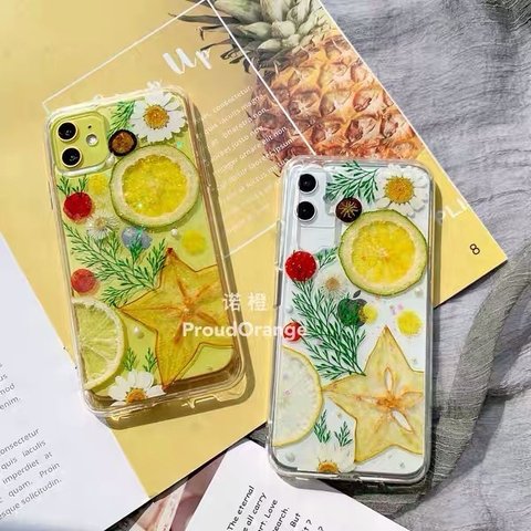 本物のフルーツ ゴレンシ レモン 花 ドライフルーツ レモン キラキラ スマホケース ドライフラワー