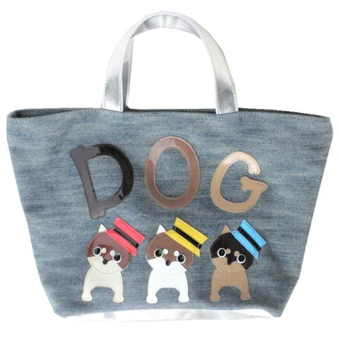 【送料無料】柴犬、豆柴のデニムトート 犬柄バッグ 舟形 3匹シリーズ