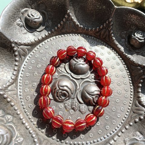 【1連20コセット】JIRI＊IVANA#czech beads#チェコビーズ　melonround8㍉ red/ bronze