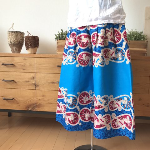 ＜Sweet African＞アフリカ生地のtack wide pants・aqua blue