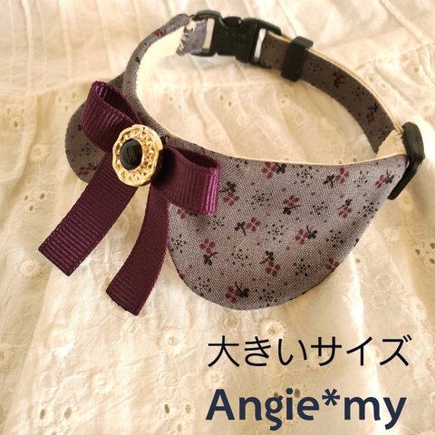 Angie*my　猫さん首輪　大きいサイズ★ツェルニー(紫小花)