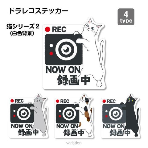 【猫シリーズ２（白色背景）】ドラレコ　ドライブレコーダー　ステッカー　シール １枚