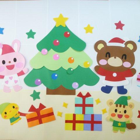 壁面飾り♪ 特大♪１２月／『クリスマス♪』 クリスマスツリー＆サンタさん＆プレゼント♪