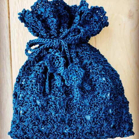 クロッシェレース　ポーチ(紺　ＭＳ)   月華　　　　Crochet lace pouch (Navy blue MS) moon flowers