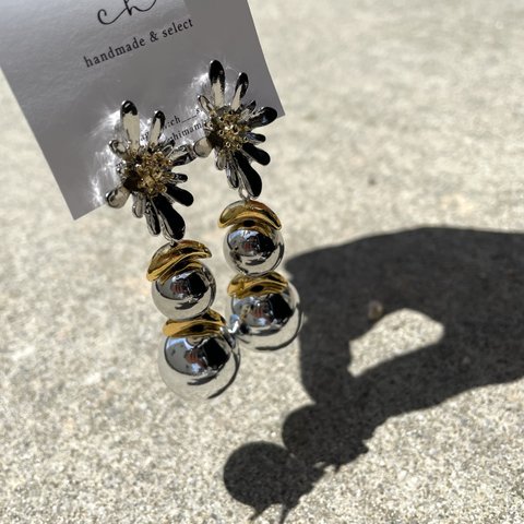 silver×gold  flower pierce