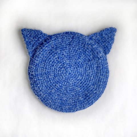 猫 チェア クッション パッド 座布団 円座 おざぶ ブルー 青 手編み 手作り ハンドメイド
